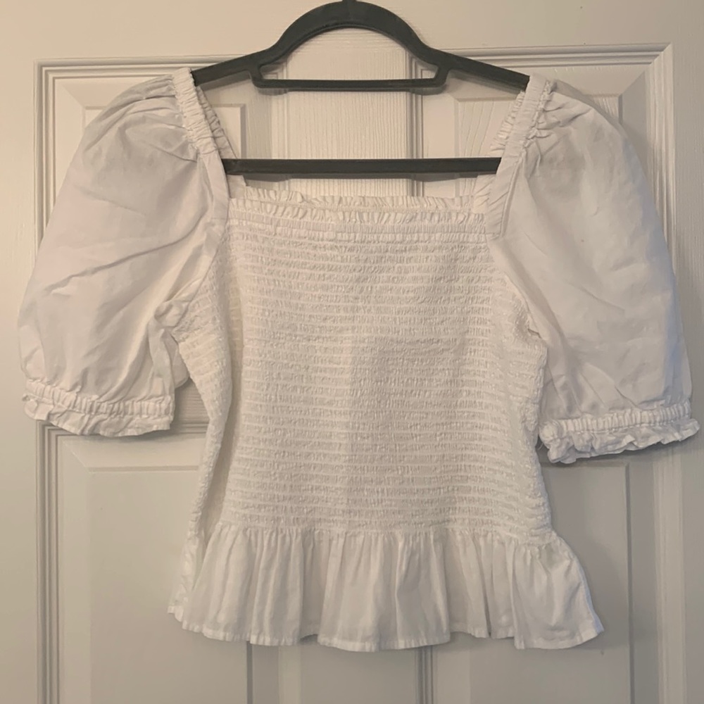 Smocked Puff-Sleeve Top
